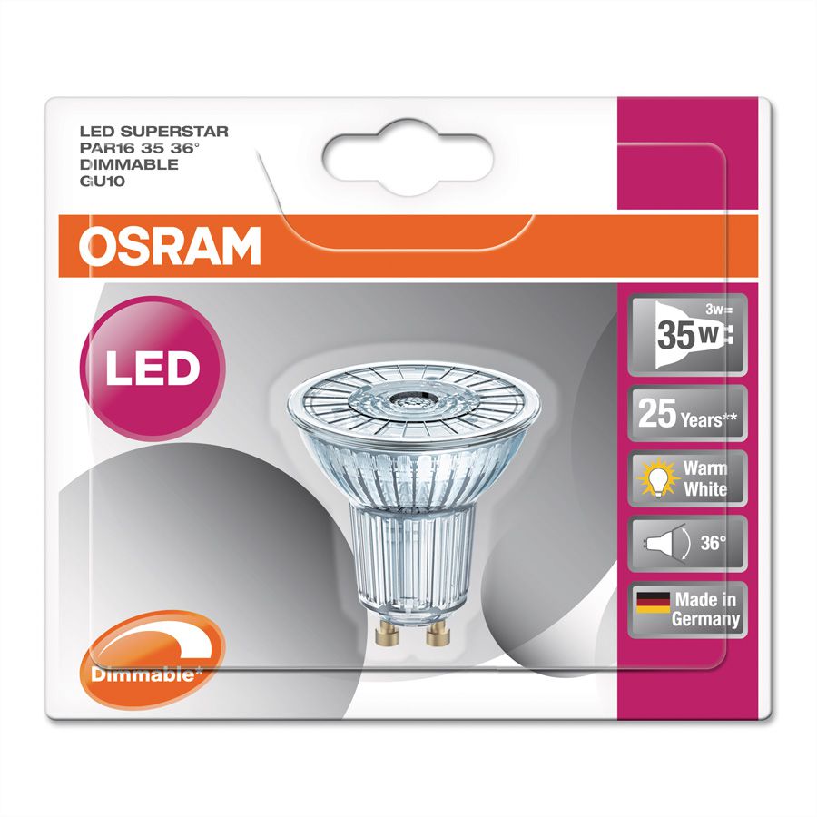 OSRAM LED SUPERSTAR PAR16 35, GU10, 2700K, 3.7W, 230lm, 36 ...