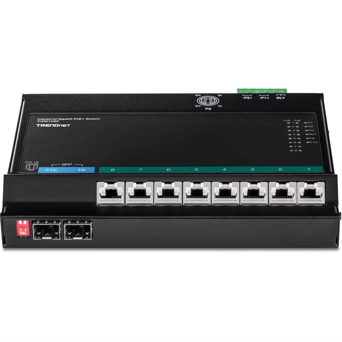 TIPG102F PoE+ Switch 10Port Industrie WallMount Front