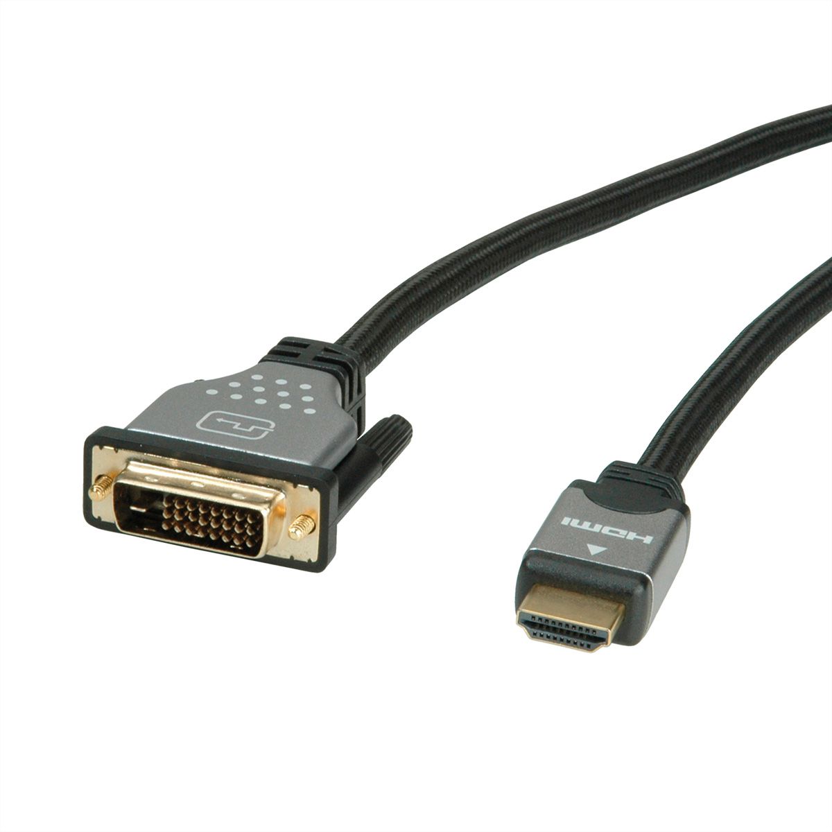 ROLINE Monitorkabel DVI HDMI, STST, dual link, schwarz / silber, 5 m