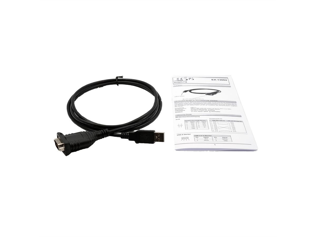 EXSYS EX-13002 USB 2.0 zu 1 x Seriell RS-232 Kabel mit 9 Pin Stecker Prolific Chip-Set