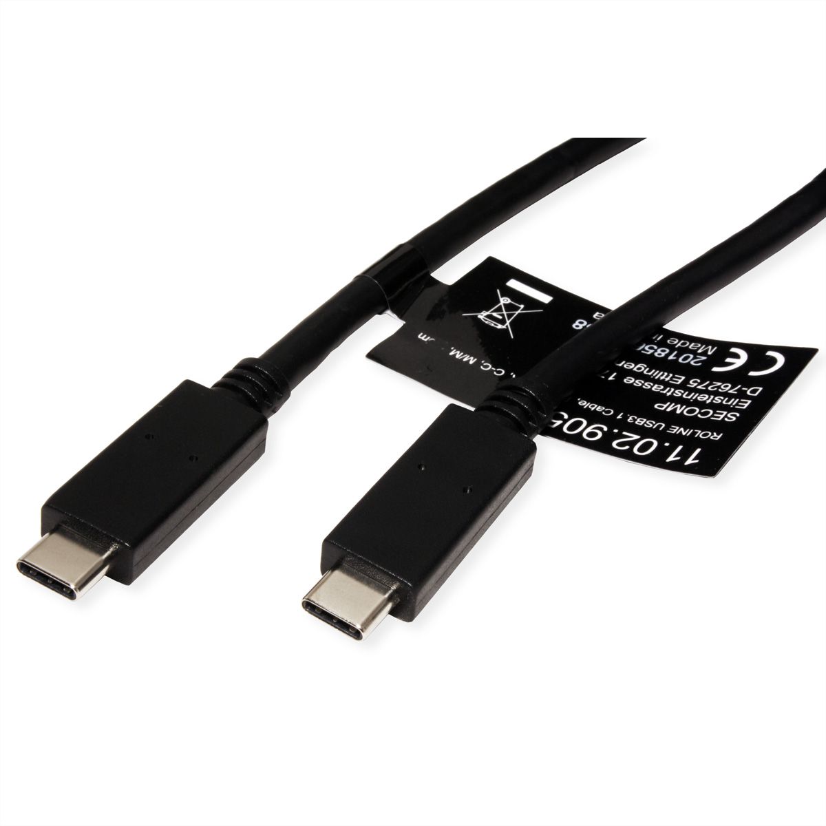 ROLINE USB 3.2 Gen 2 Kabel, USB C-C, ST/ST, 4K UHD-1, 10Gbit/s, Emark, 100W, schwarz, 2 m