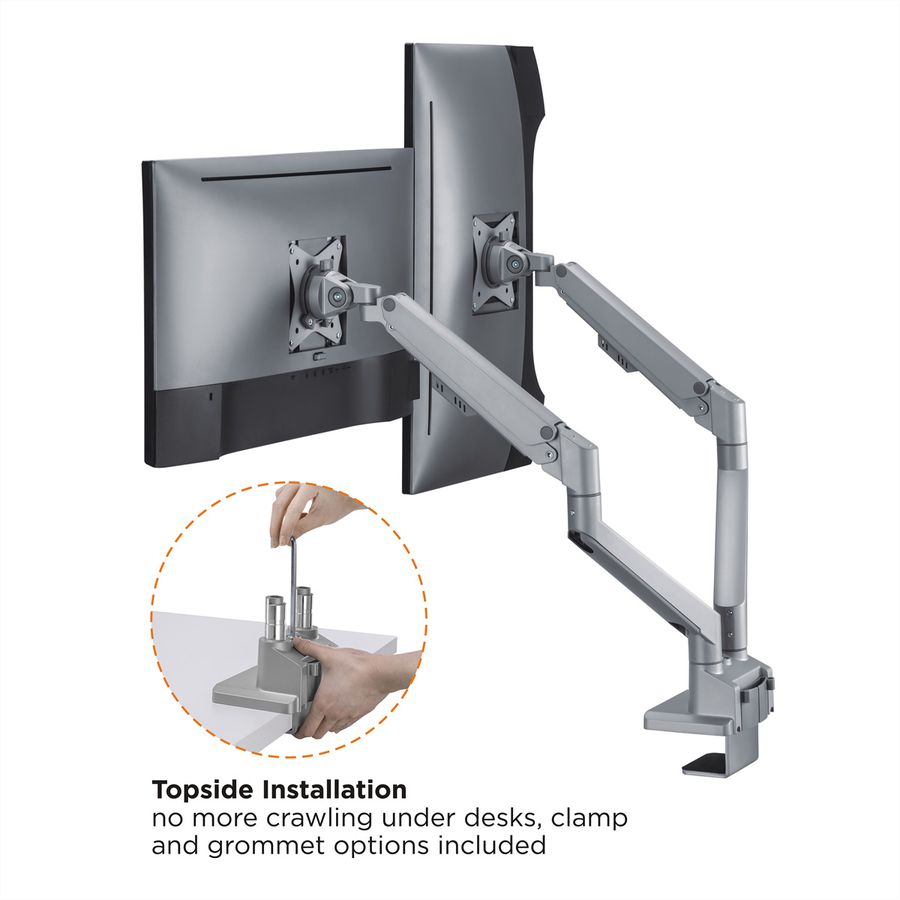 ROLINE LCD-Doppelarm, Tischmontage, Gasfeder, 5 Gelenke, 17-32 Zoll, bis 2x 9 kg, silberfarben
