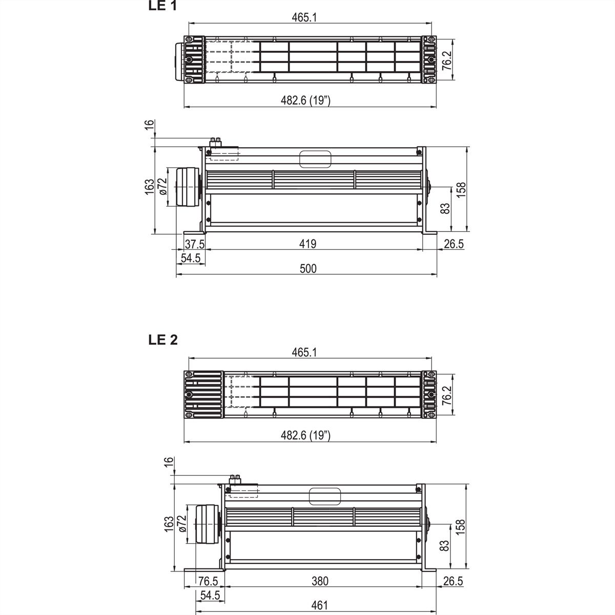 SCHROFF Drucklüfter 2 HE mit Tangentialgeblässe - 19"DRUCKLUEFTER LE2 230V