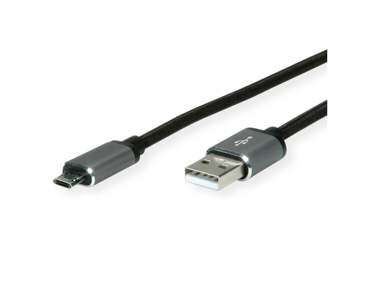 ROLINE USB 2.0 Kabel, A - Micro B (reversibel), ST/ST, 0,8 m