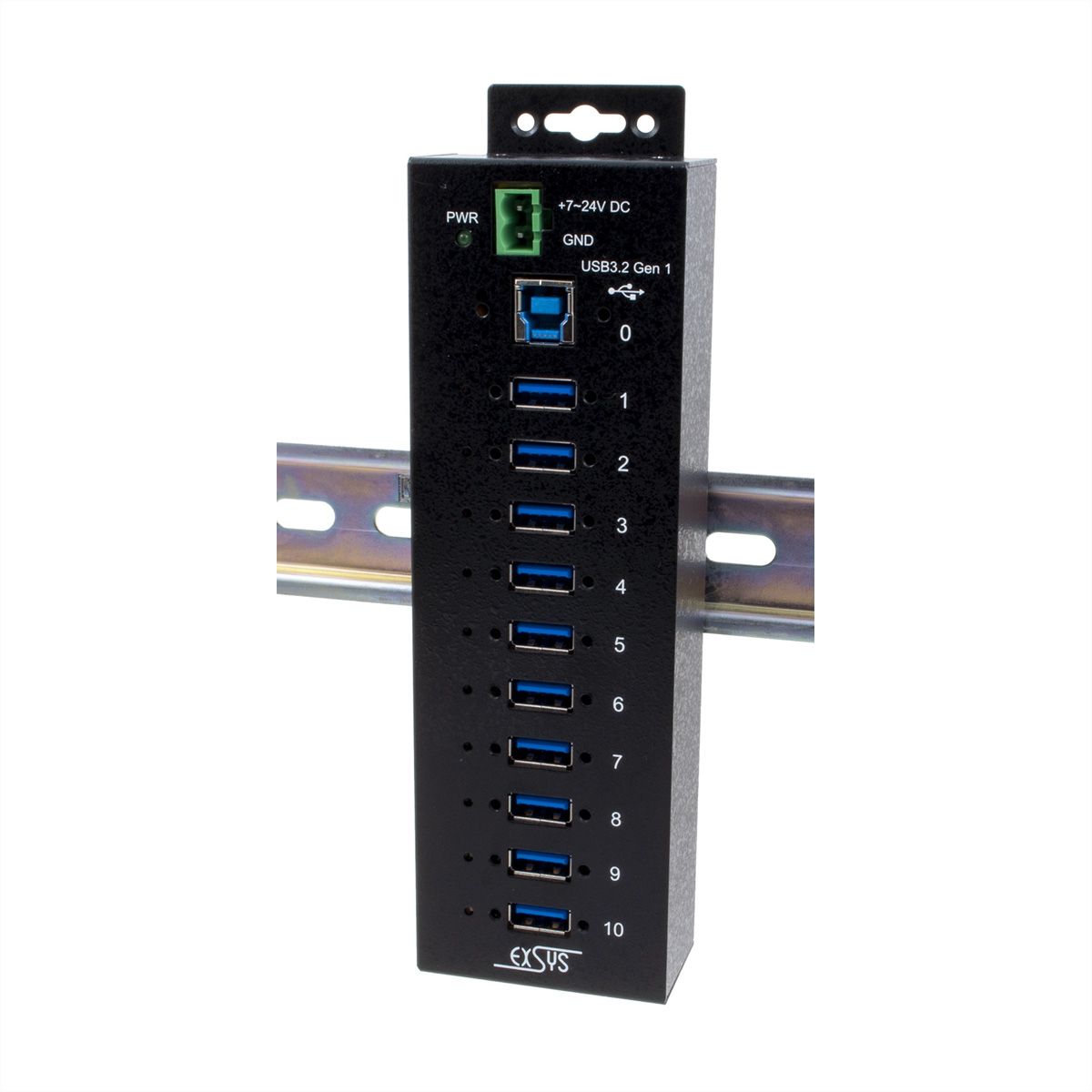 EXSYS EX-1510HMVS 10 Port USB 3.2 Gen1 Managed Metall HUB mit 15KV ESD Überspannungs-Schutz Din-Rail