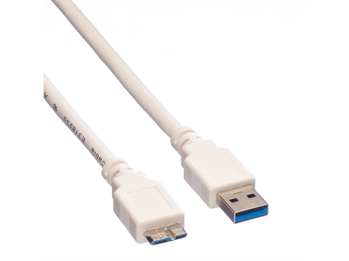 VALUE USB 3.2 Gen 1 Kabel, A ST - Micro B ST, weiß, 0,8 m