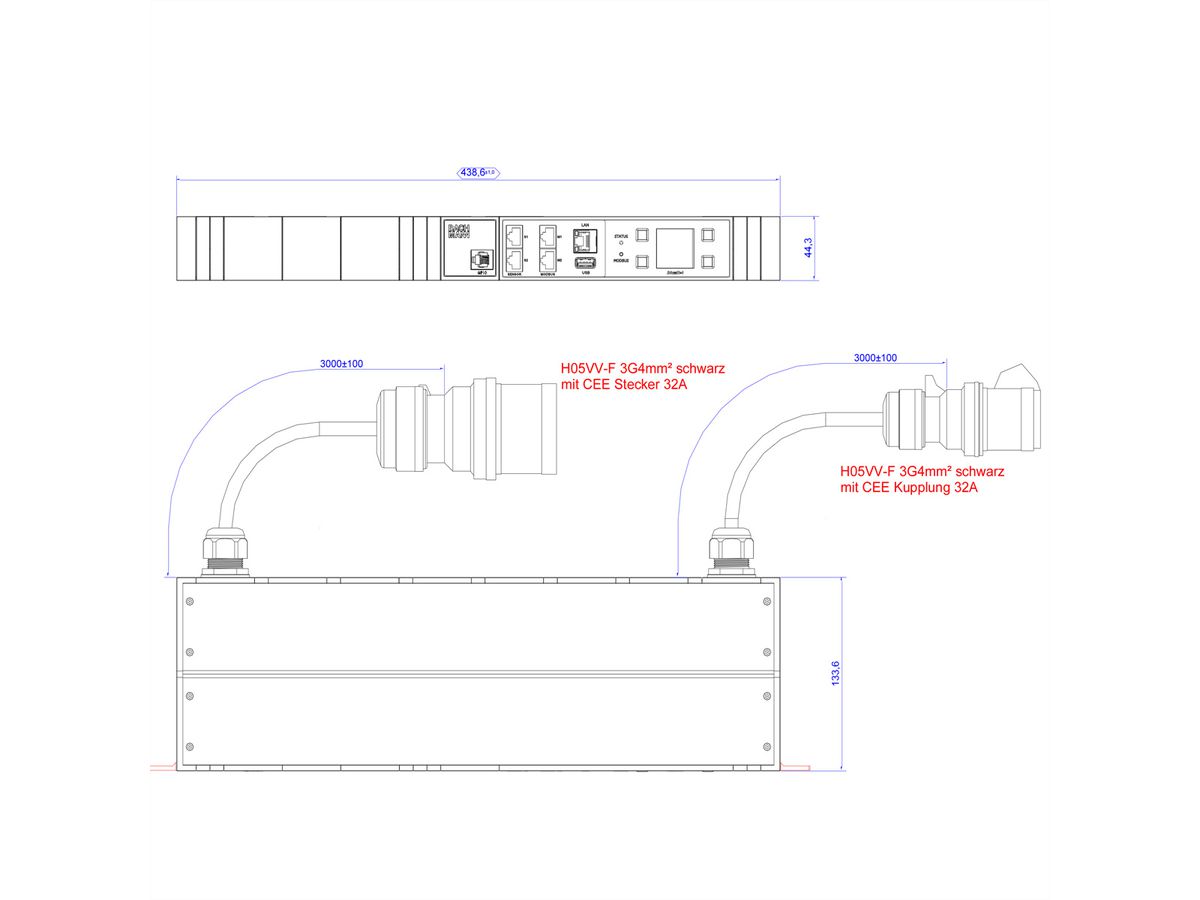 BACHMANN BN3000-XXL Strom 2x3m CEE 32A, Messung pro Phase, Diffmessung