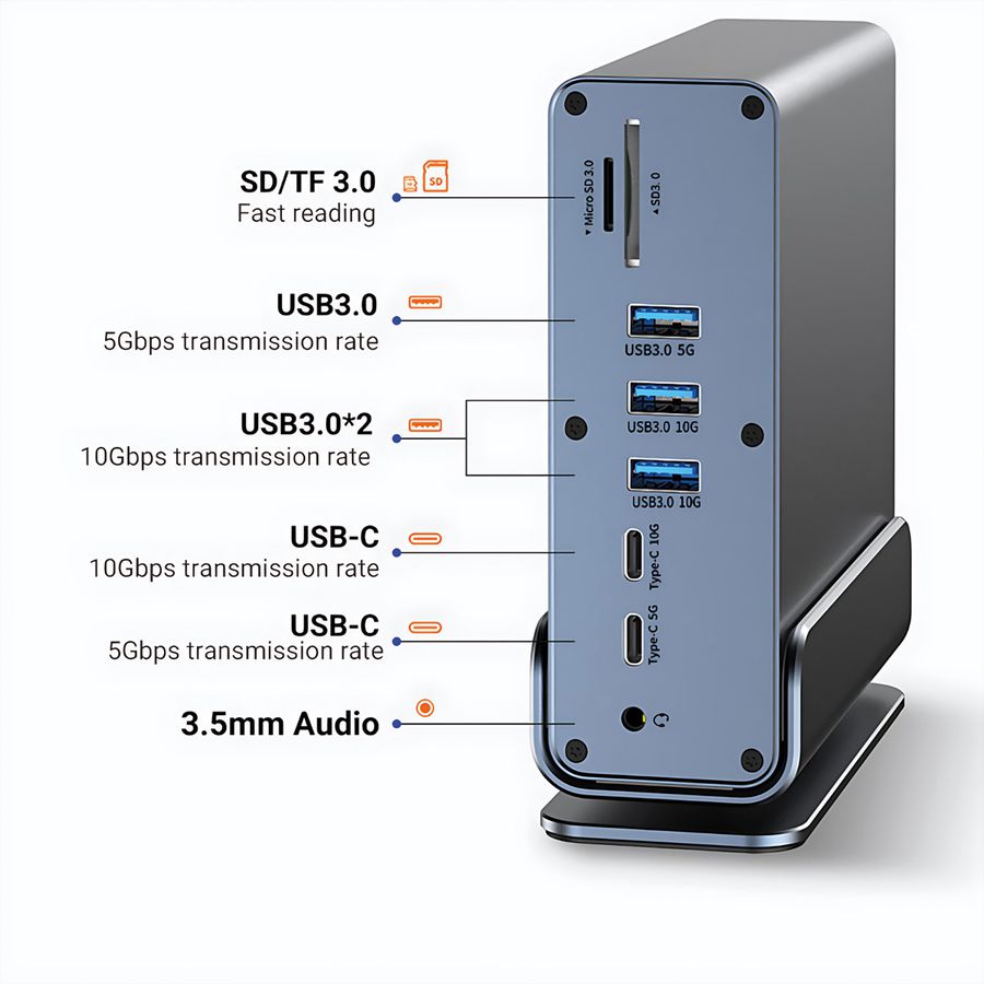 VALUE USB-C Docking Station 16in1, HDMI/DP 4K60, Gigabit Ethernet, USB-A, USB-C, PD, SD/microSD, Audio