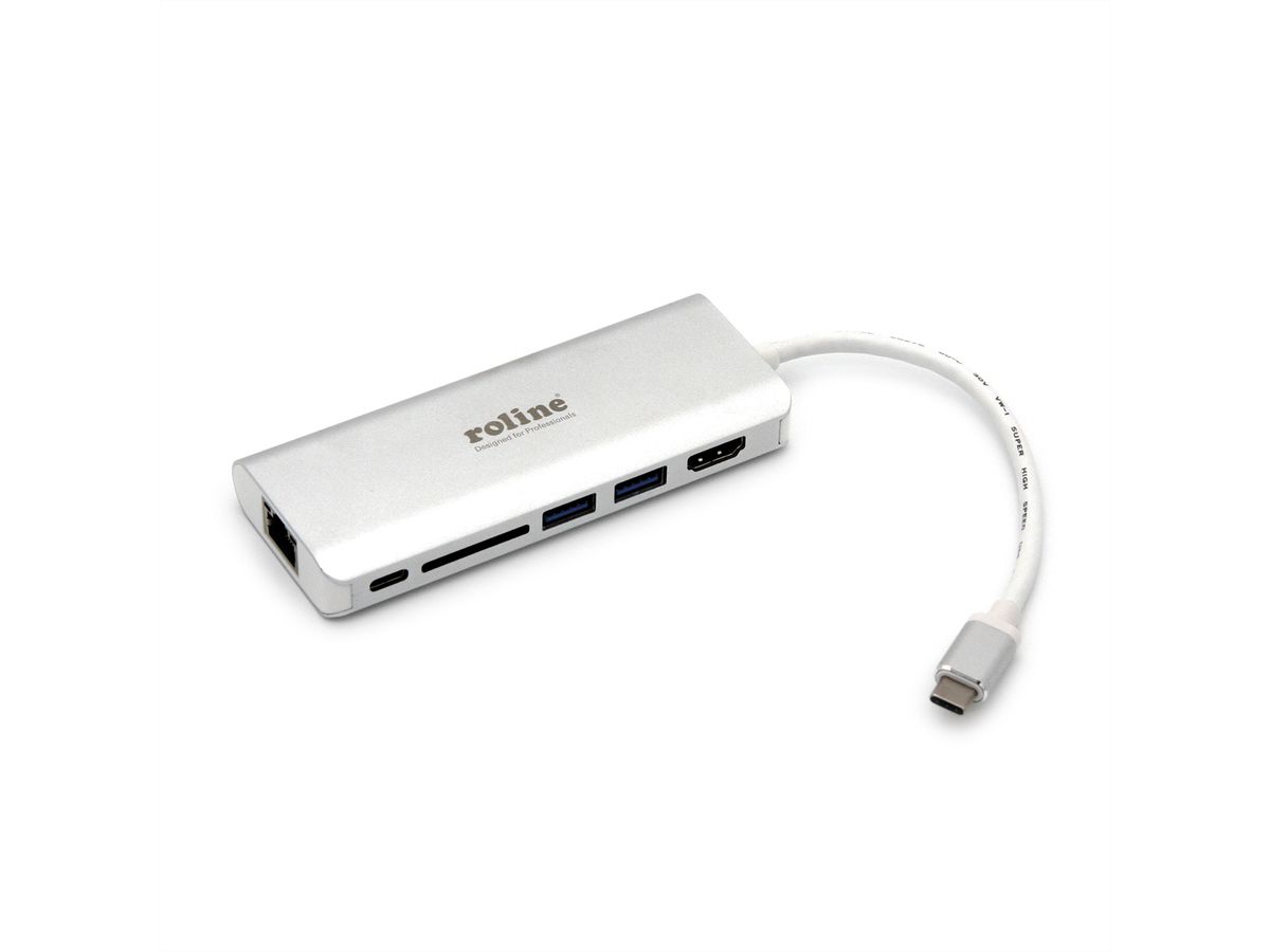 ROLINE Dockingstation USB Typ C, HDMI 4K, USB, SD/MicroSD, Gigabit Ethernet