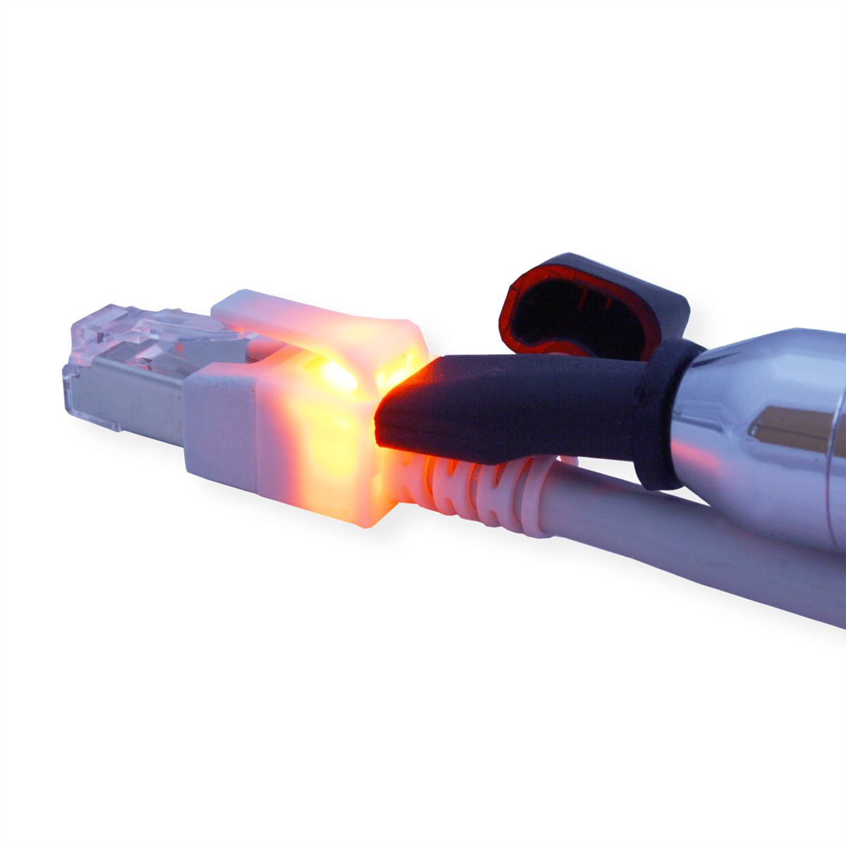 EasyLan DualBoot LED Patchkabel RJ45 S/FTP Cat.6 (Class E), mit saCon Stecker, LSOH, grau, 0,5 m