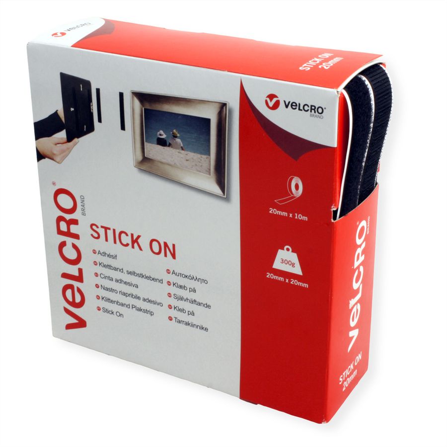 VELCRO® Klettband Selbstklebend, Haken & Flausch 20mm x 10m Schwarz