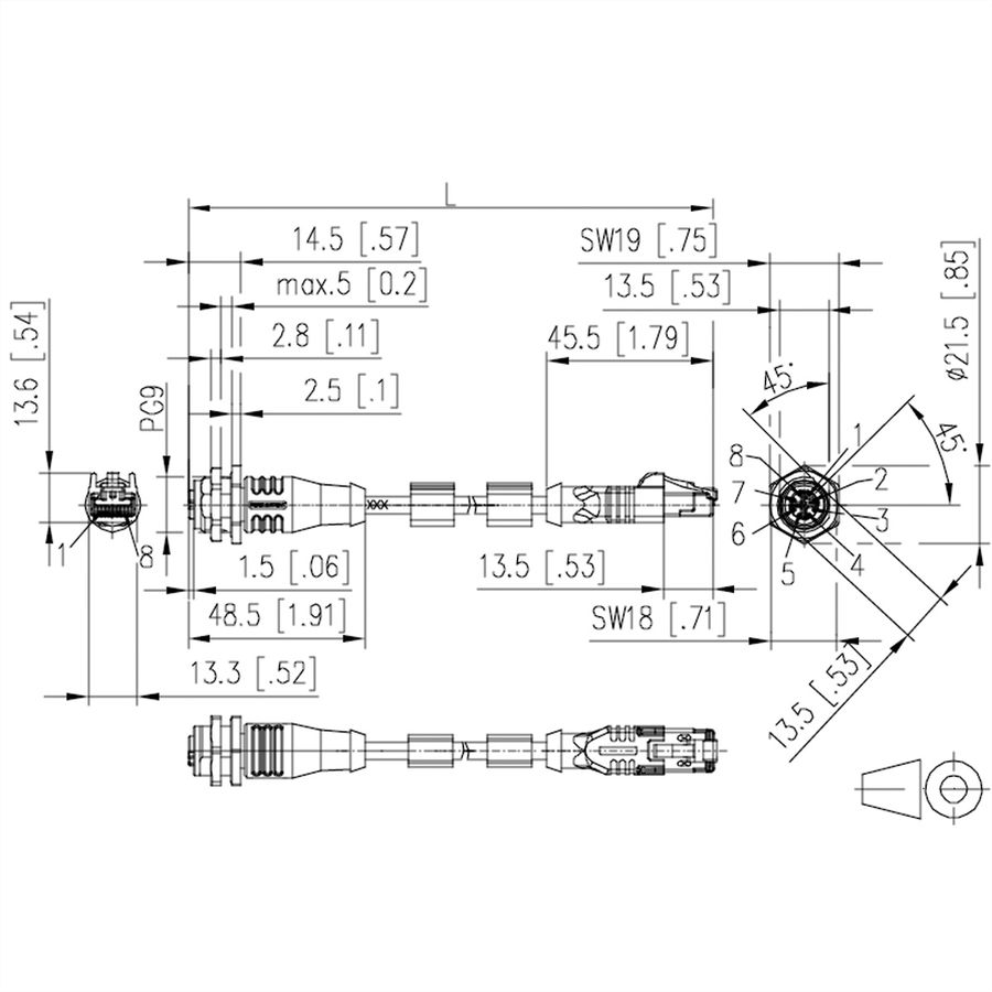 METZ CONNECT Verbindungsleitung M12 BU-RJ45 ST, 8-pol X-kodiert, gerade-gerade, 5 m