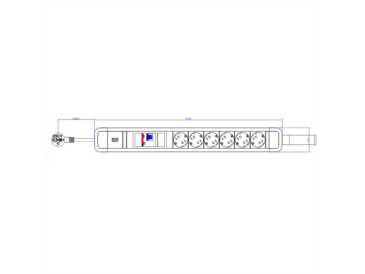 BACHMANN PRIMO 2 6xCEE7/3 1xFI mit Schlaufe 2,0m CEE7/7 RAL5010