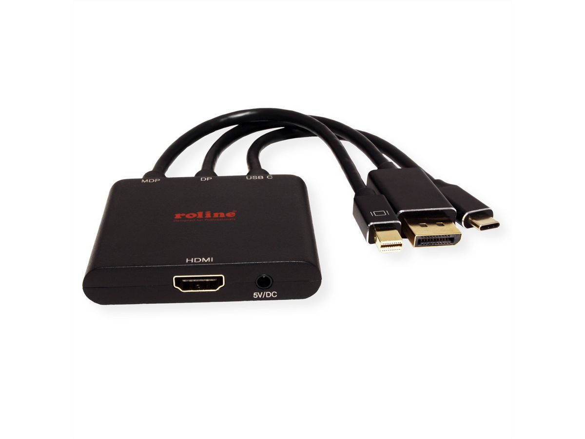 ROLINE Adapterkabel Mini DisplayPort / DisplayPort / Typ C - HDMI, Aktiv, 0,15 m