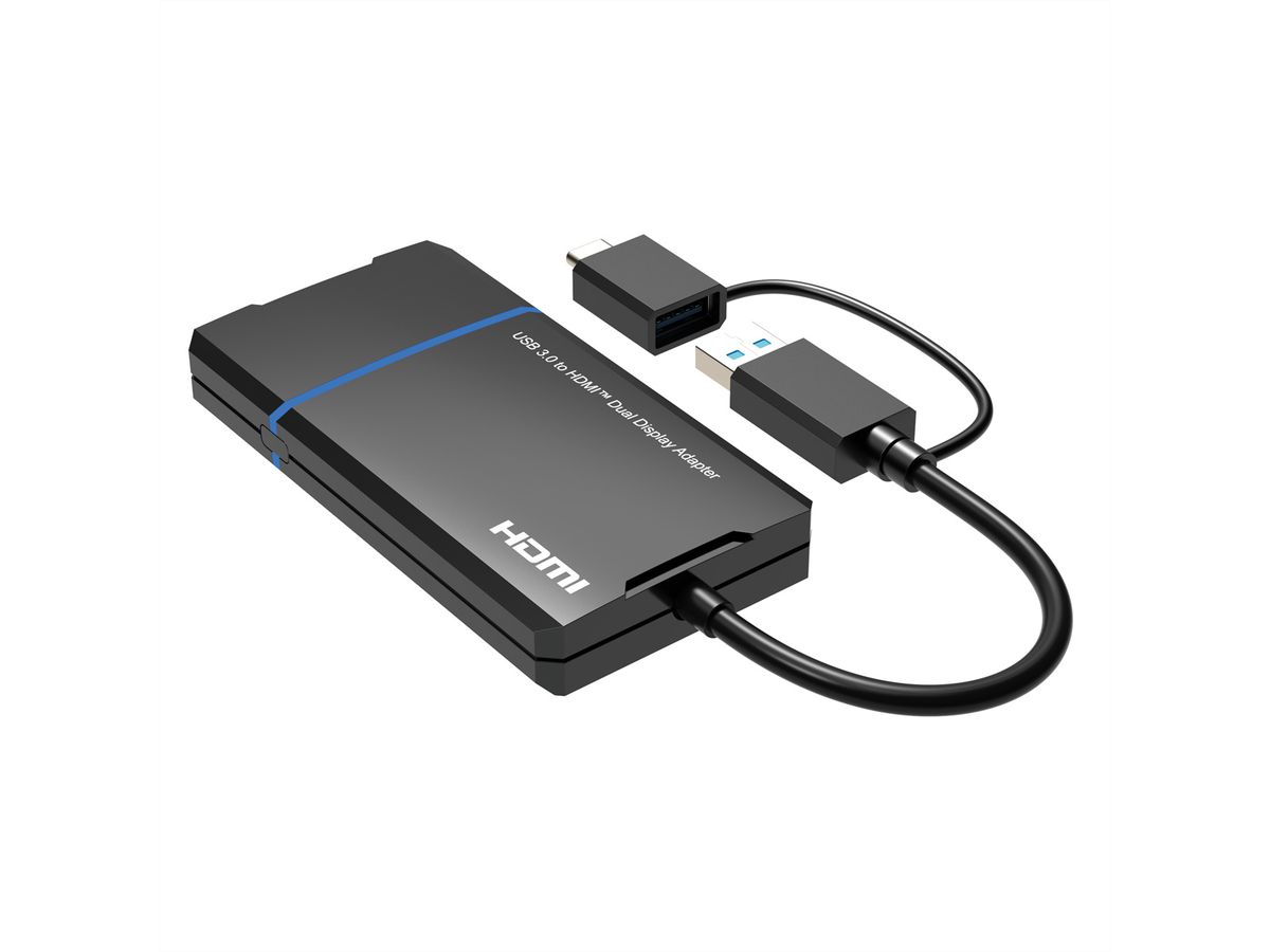VALUE USB Display Adapter, USB Typ A+C - 2x HDMI