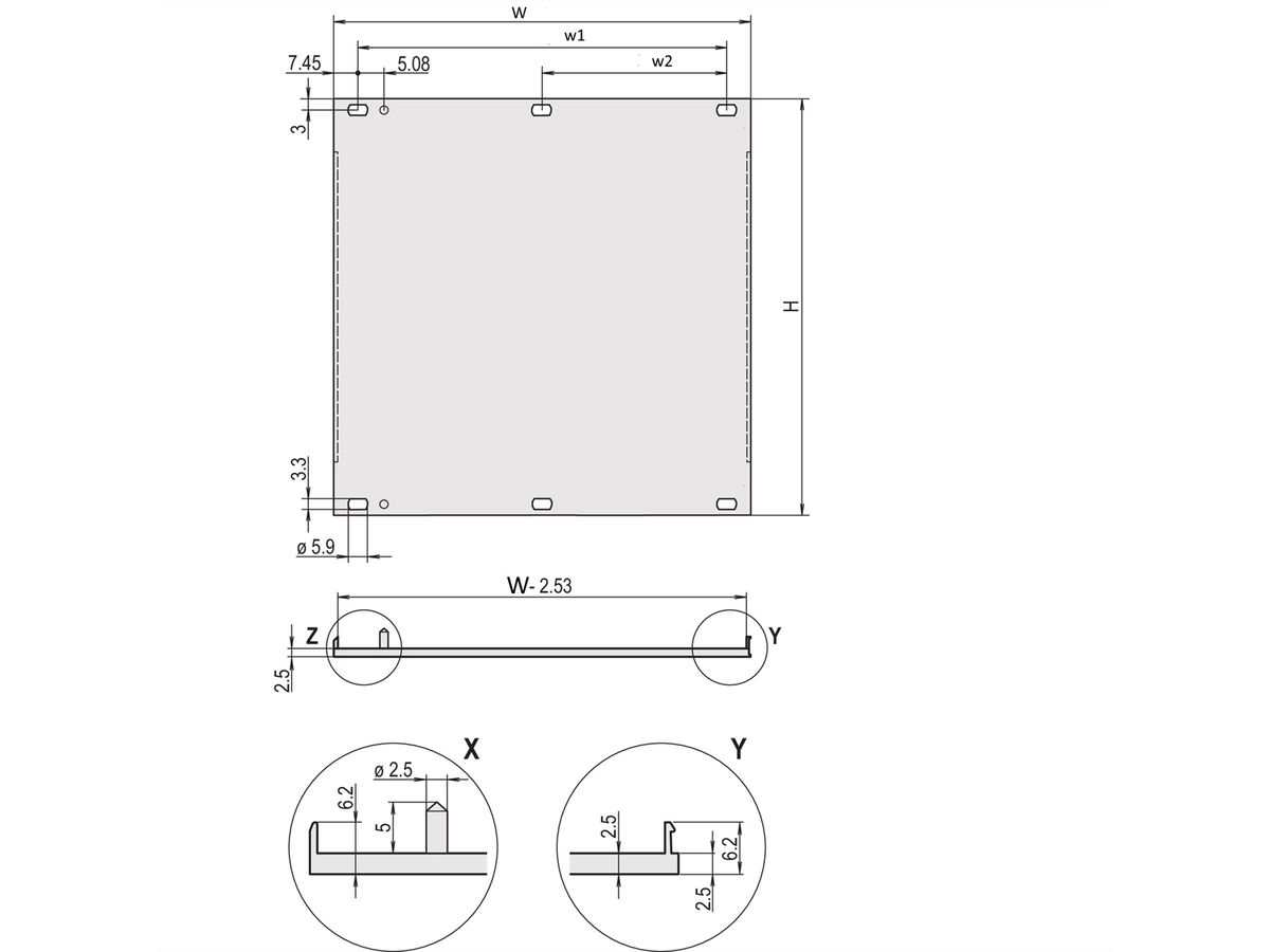 SCHROFF Frontplatten, U-Profil, schirmbar - TEILFRONTPLATTE 3HE 10TE