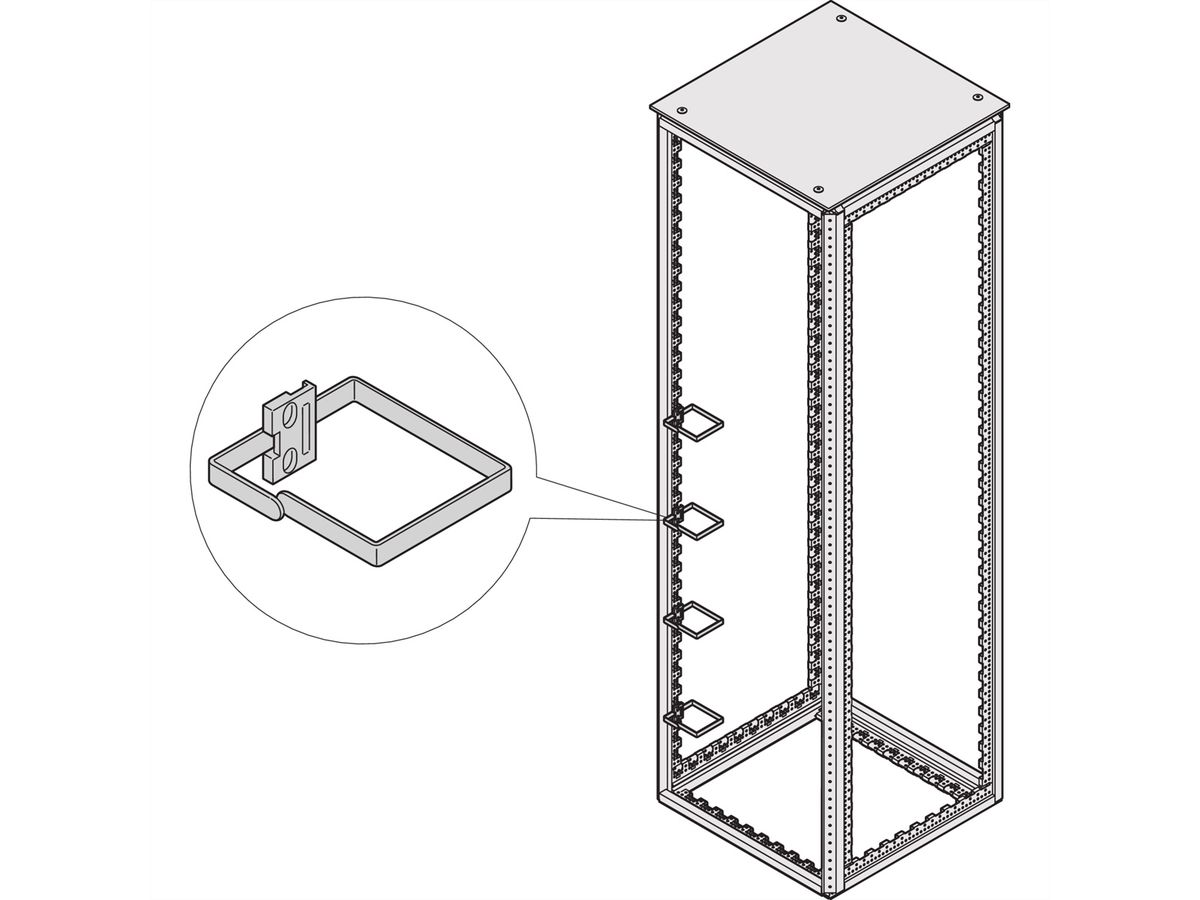 SCHROFF VARISTAR Kabelöse Stahl, 100x100, 4x, an Holm (Schrankbr. 800 mm) o. 19"-Profil