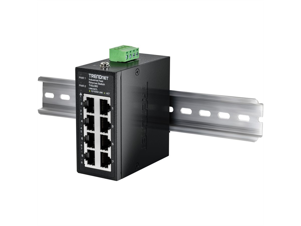 TRENDnet TI-ELC80 8-Port Ethernet Mini Switch Industrial DIN-Rail