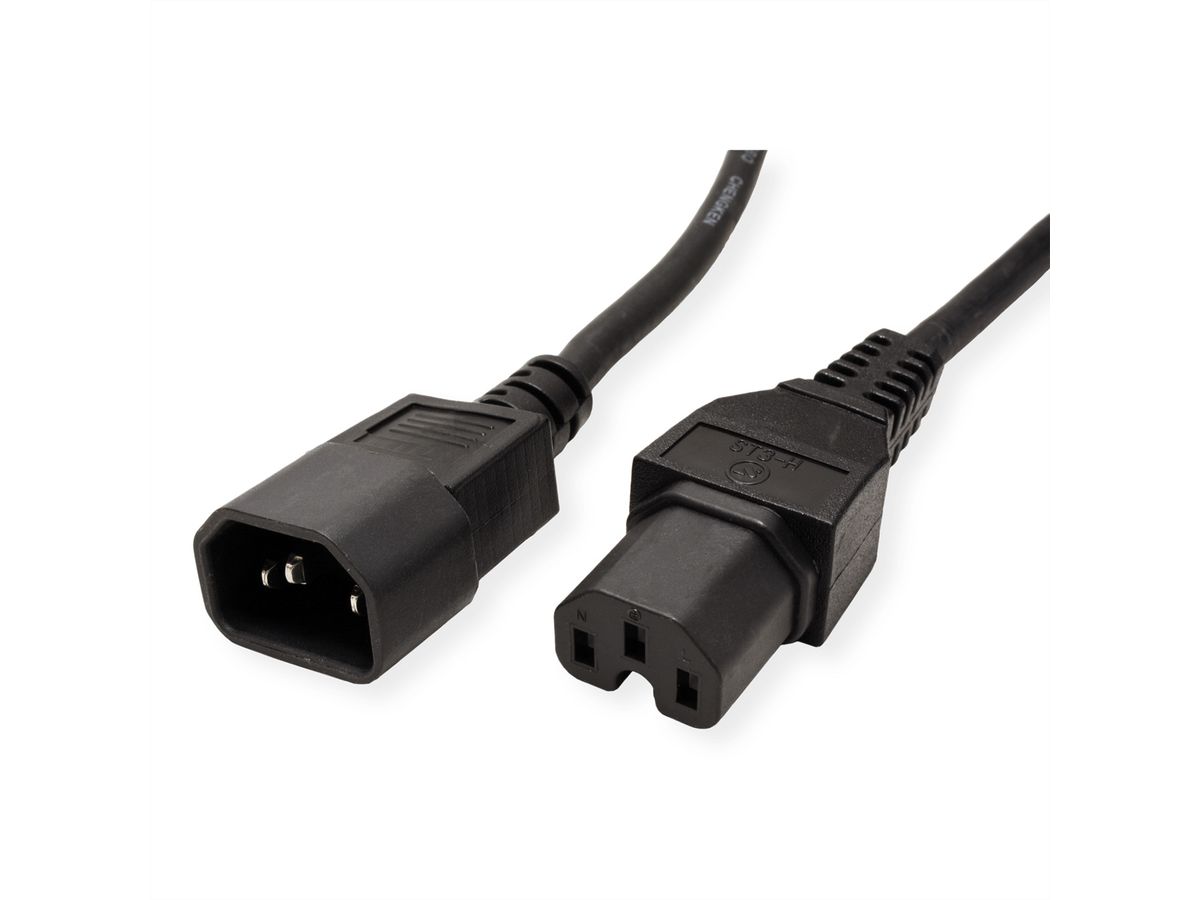 VALUE Netzkabel IEC320/C14 Stecker - C15 Buchse, H05RN-F, schwarz, 3 m