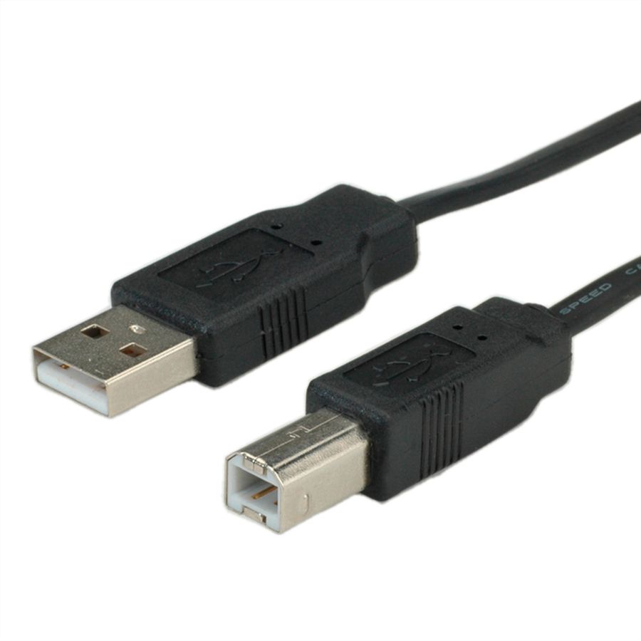 ROLINE USB 2.0 Notebook-Flachkabel, Typ A-B, schwarz, 0,8 m