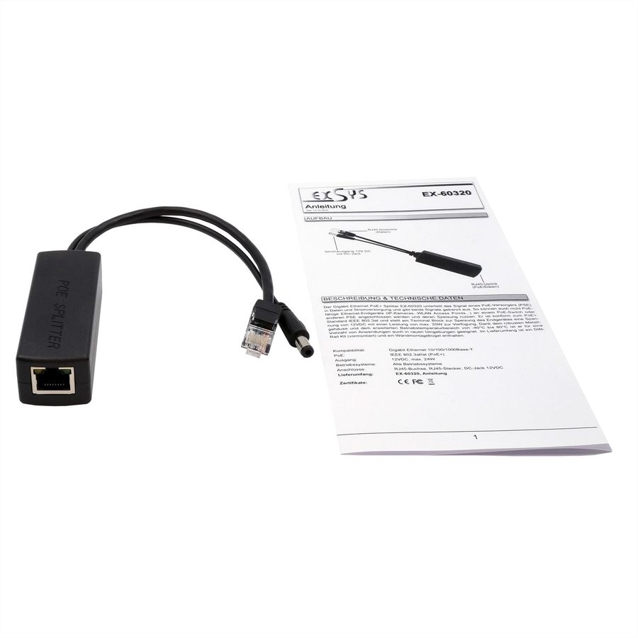 EXSYS EX-60320 10/100Mbps 802.3at PoE+ Splitter