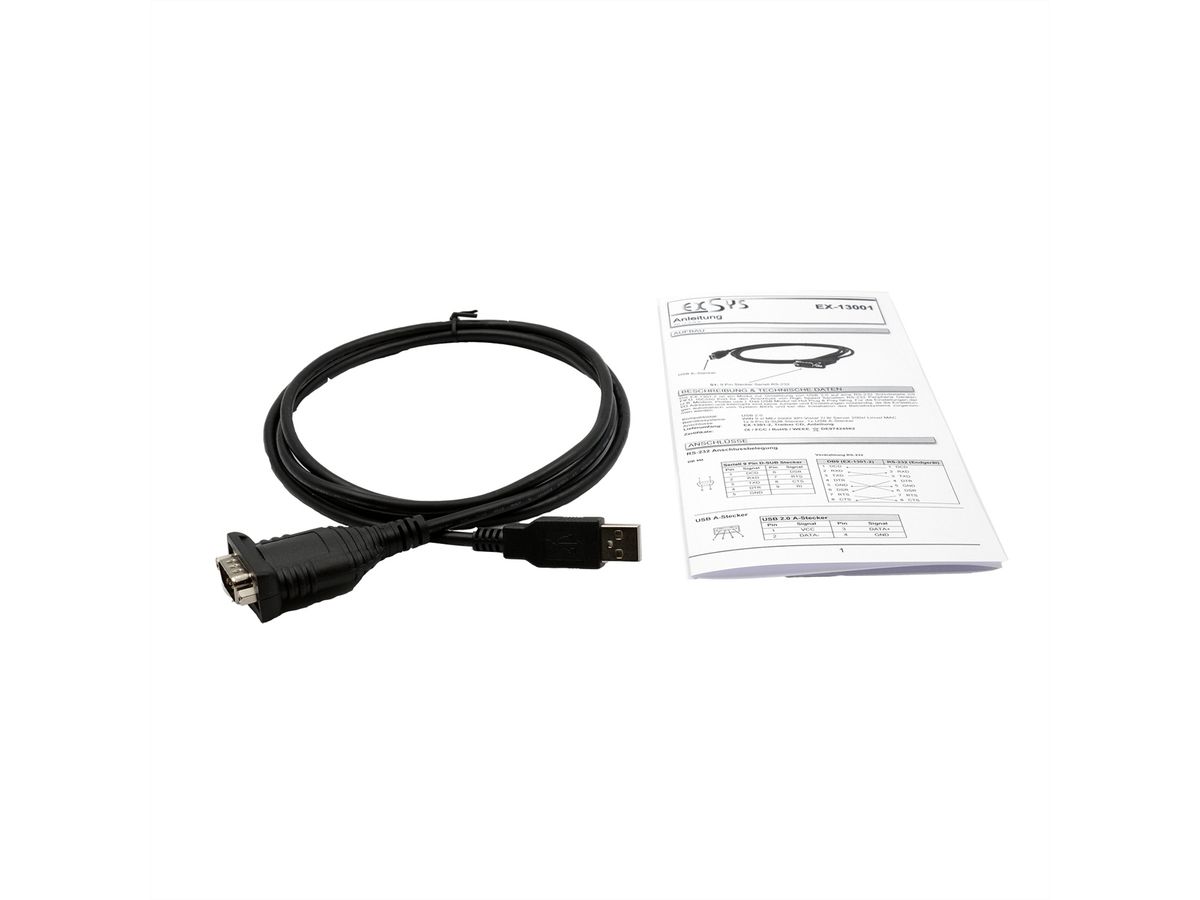 EXSYS EX-13001 USB 2.0 zu 1 x Seriell RS-232 Kabel mit 9 Pin Stecker FTDI Chip-Set