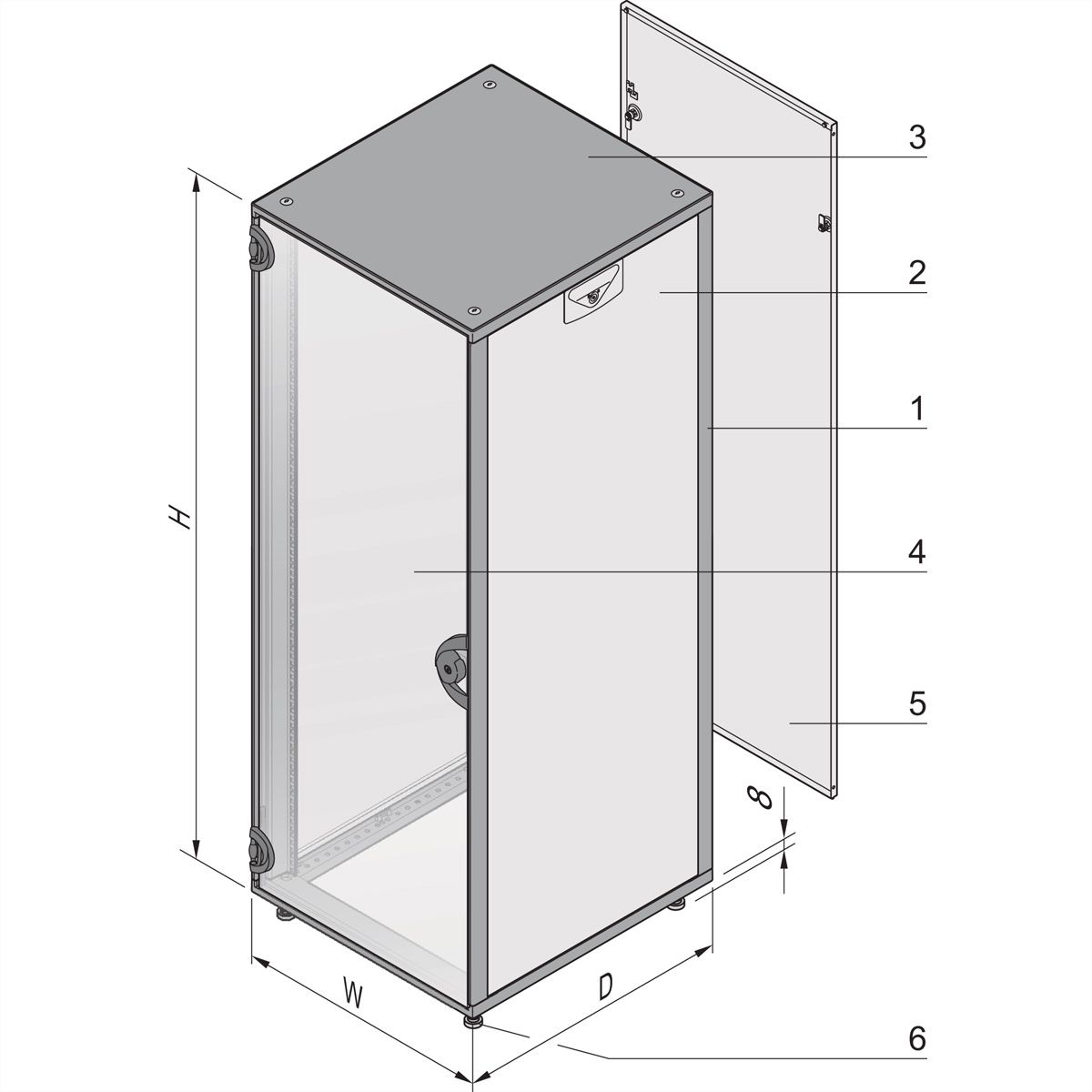 SCHROFF 19"-Schrank, mit Rauchglastür und Rückwand - NOVASTAR 12HE553B600T 7021-35