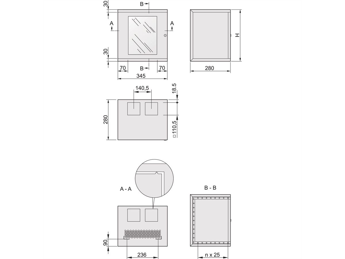 SCHROFF EPCASE 10"-Gehäuse 8 HE mit Glastür, (HxBxT) 462x345x280mm