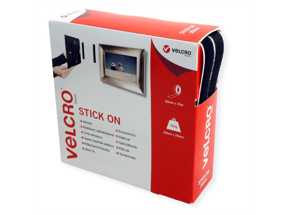 VELCRO® Klettband Selbstklebend, Haken & Flausch 20mm x 10m Schwarz