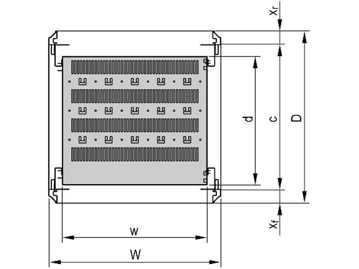 SCHROFF 19"-Fachboden stationär - 19"FACHB.STAT. 800T RAL7035