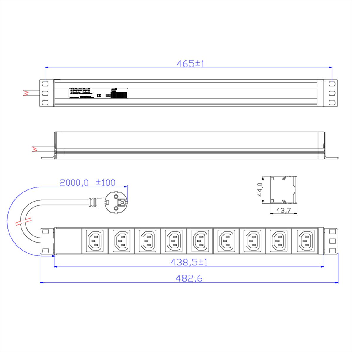 BACHMANN 19" Steckdosenleiste mit 9x C13 Buchsen, mit Schutzkontakt-Stecker