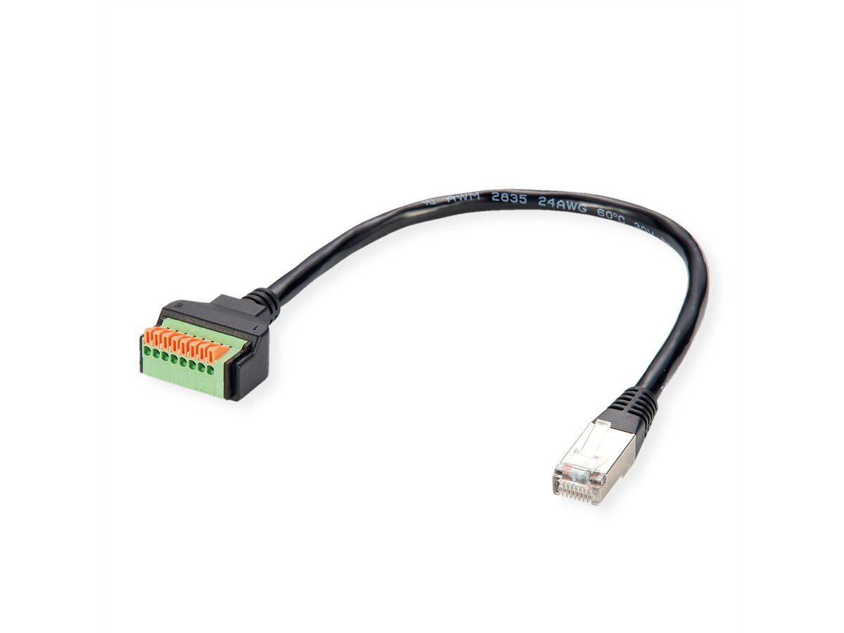 ROLINE Kabeladapter RJ45 Stecker zu Terminalblock, (Drucktasten), 30 cm
