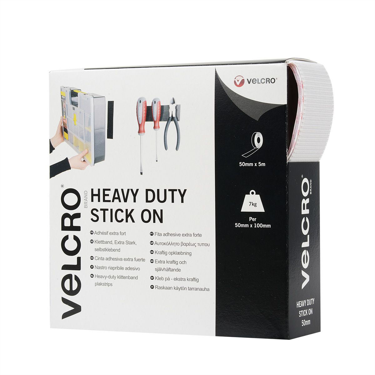 VELCRO® Klettband Extra Stark Selbstklebend, Haken & Flausch 50mm x 5m Weiß