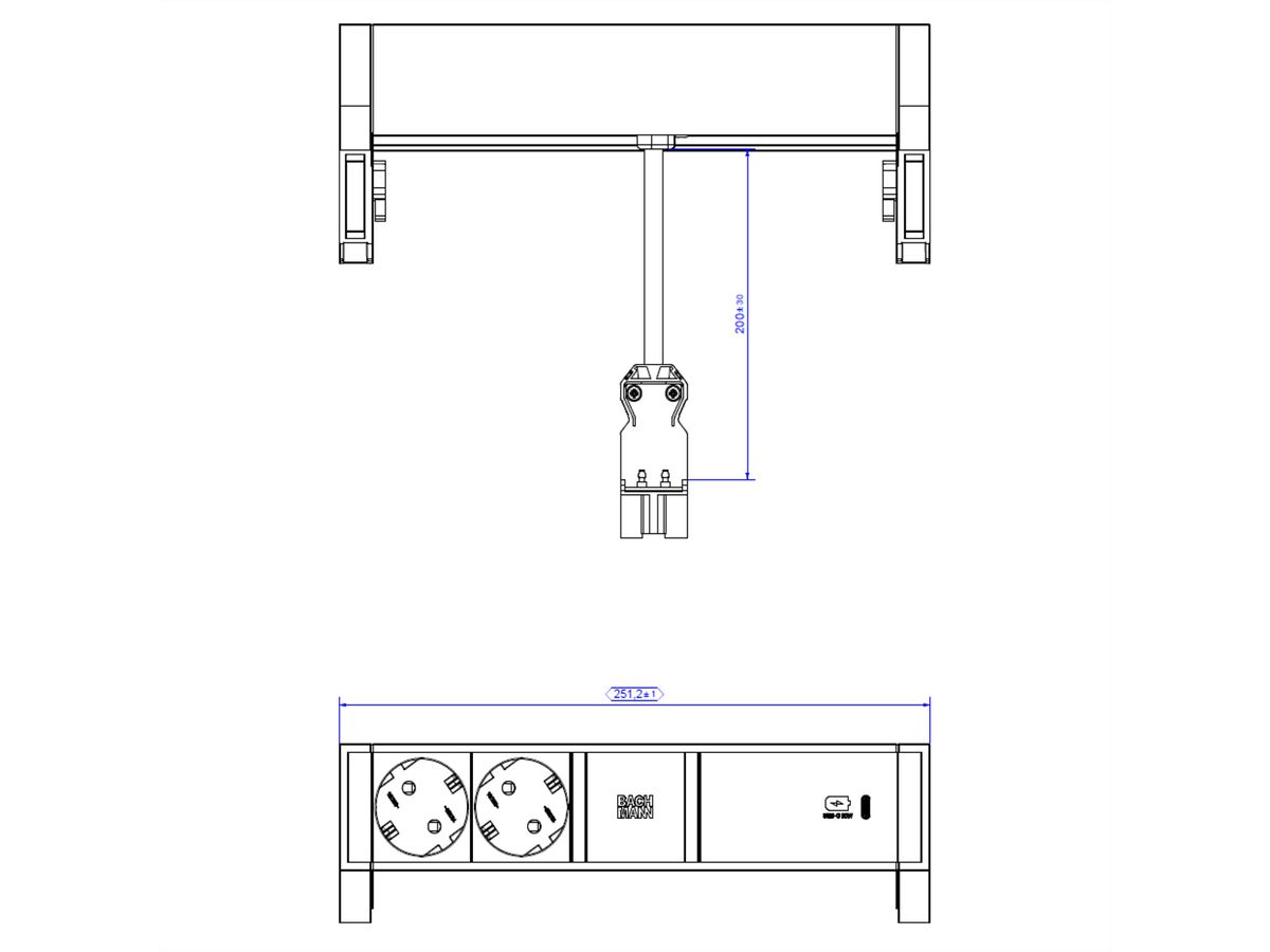 BACHMANN DESK2 2xSchutzkontakt USB C, USB Charger 60W 0,2m GST18 weiss