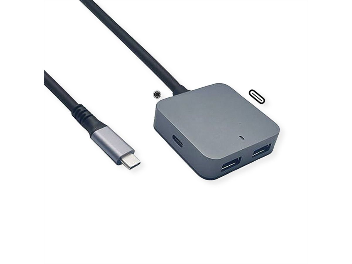VALUE USB 3.2 Gen 2 Hub, 4 Ports (2x USB-A + 2x USB-C), mit Verlängerungskabel, 3 m