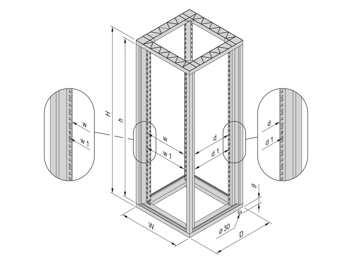 SCHROFF 19"-Schrank ohne Front- und Rücktür - EUROR.19"43HE 600B 600T 7021