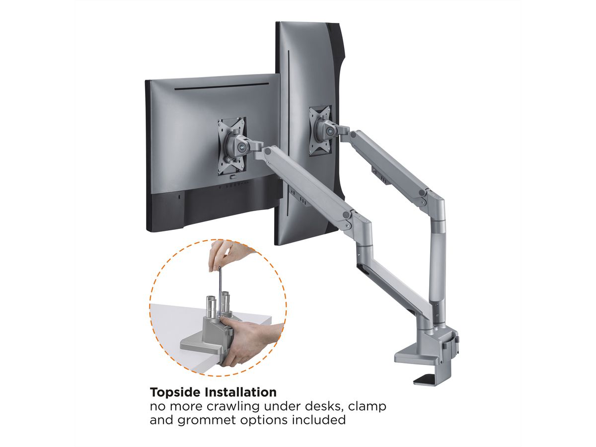 ROLINE LCD-Doppelarm, Tischmontage, Gasfeder, 5 Gelenke, bis 2x 9 kg, silberfarben