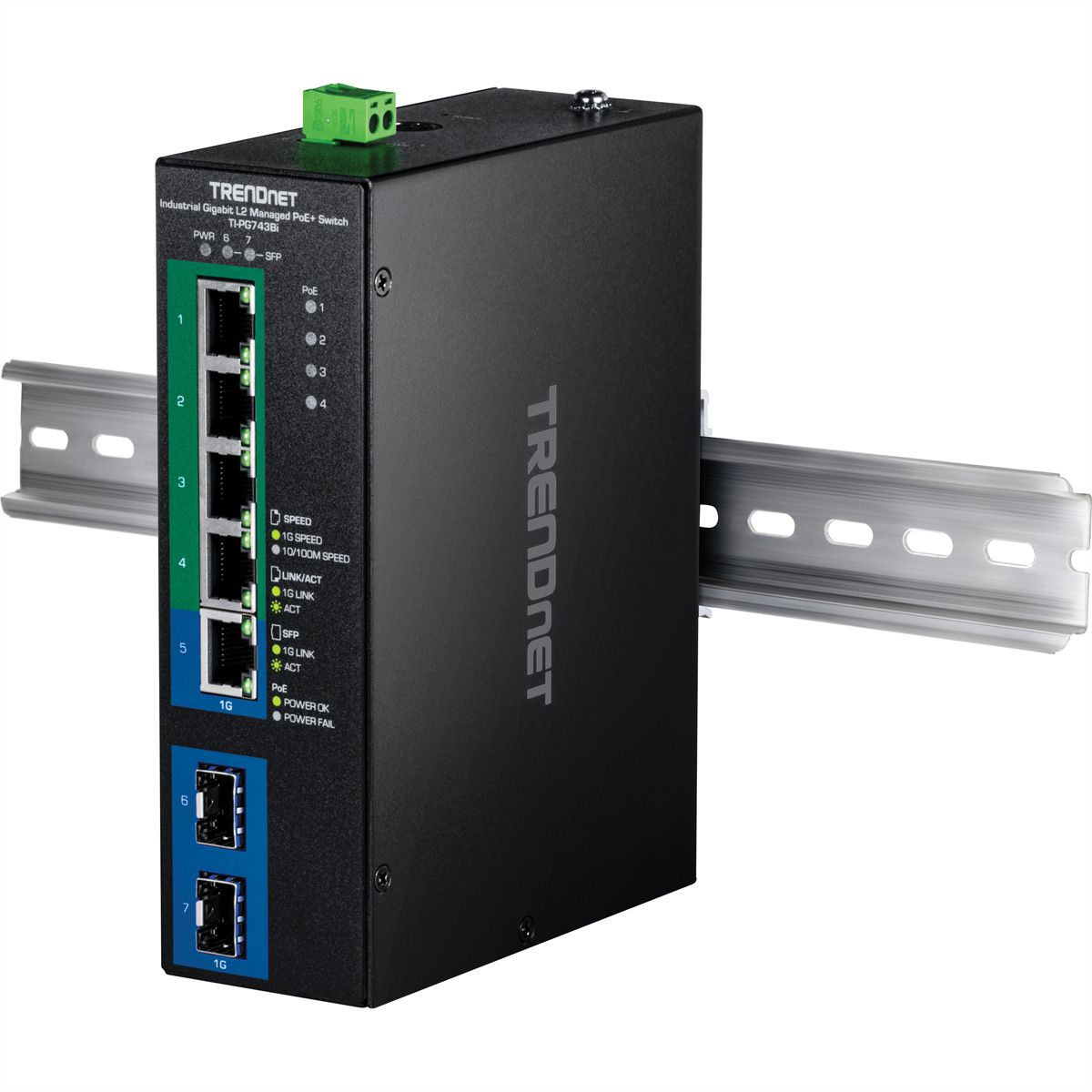 TRENDnet TI-PG743Bi 7-Port PoE+ Switch Industrial Gigabit L2 Managed DIN-Rail
