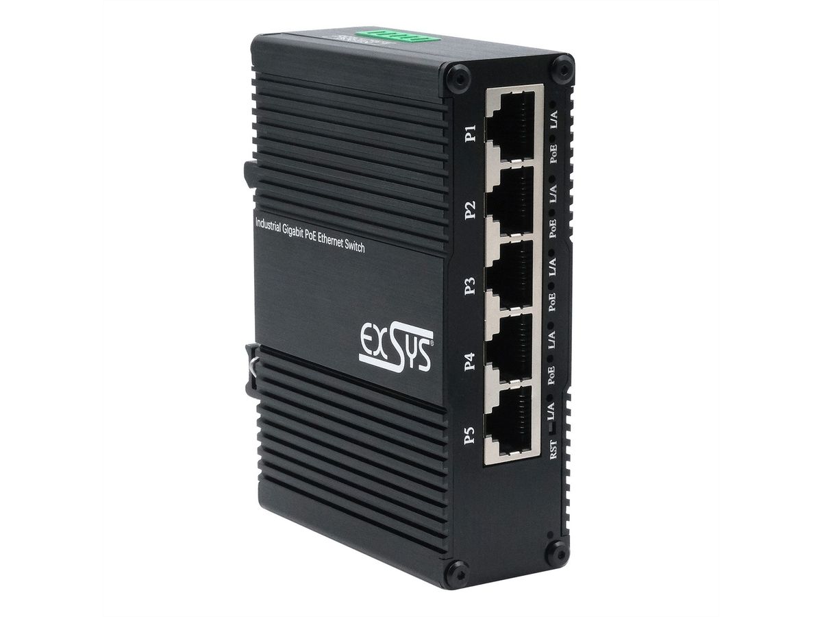 EXSYS EX-62030MPOE Mini 5-Port Industrial Gigabit PoE+ Switch, Web-Managed