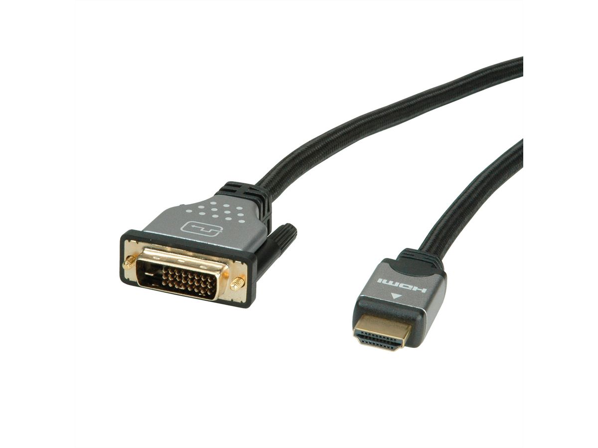 ROLINE Monitorkabel DVI (24+1) - HDMI, ST/ST, schwarz / silber, 1 m