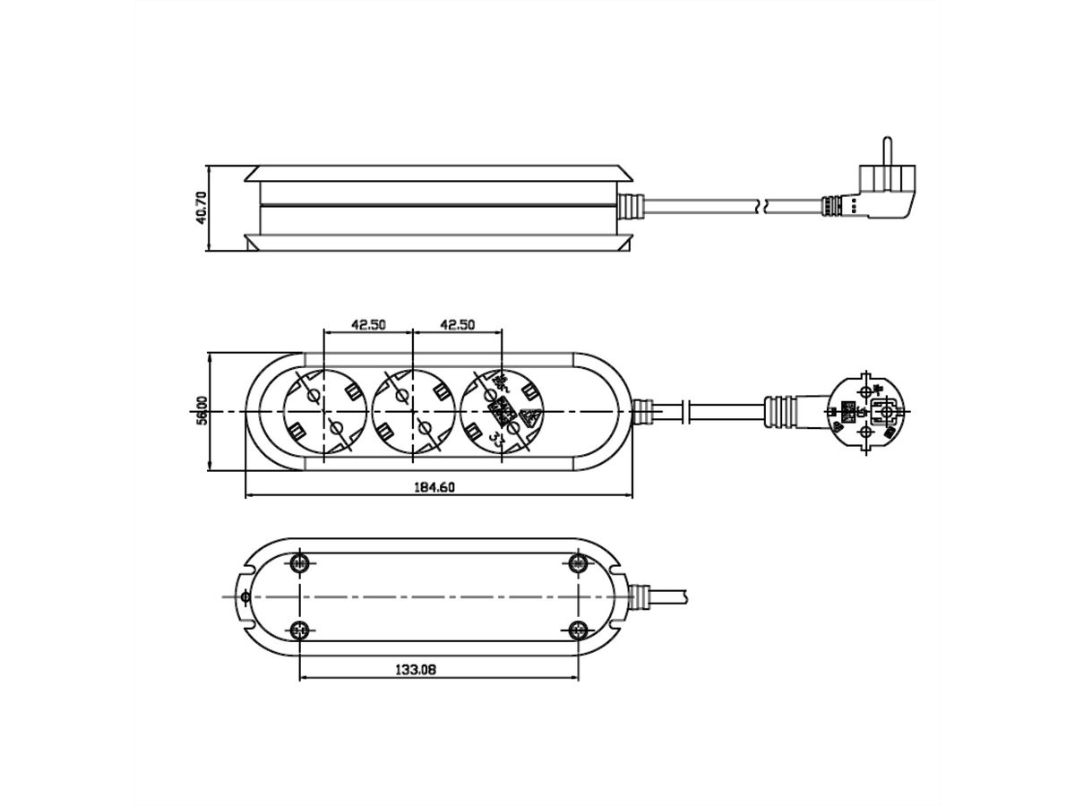 BACHMANN SMART Steckdosenleiste 3x Schutzkontakt, weiß, 1,5 m