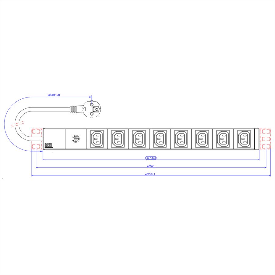 BACHMANN 19" Steckdosenleiste 8x C13 Buchsen, mit Schutzkontakt-Stecker, 10A Sicherung