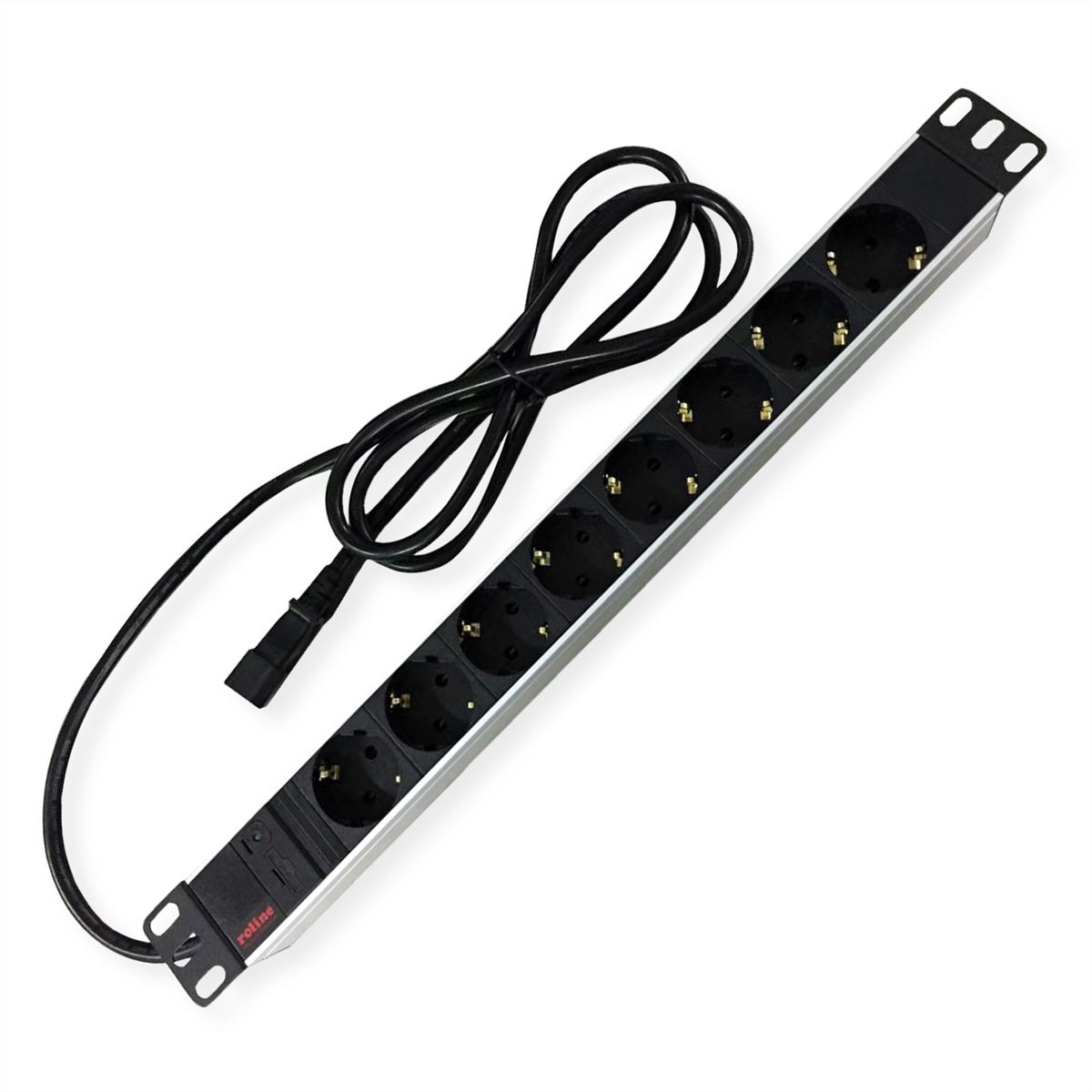 ROLINE 19-Zoll-Steckdosenleiste 8fach + C14-Stecker, silberfarben, 2 m