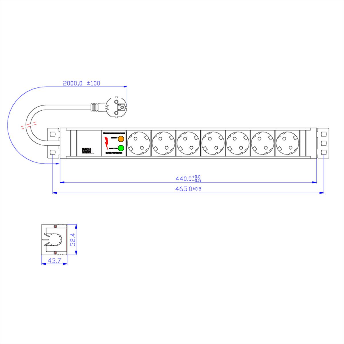 BACHMANN BASIC 19z PVC 7xCEE7/3 1xSPD, 2m CEE7/7