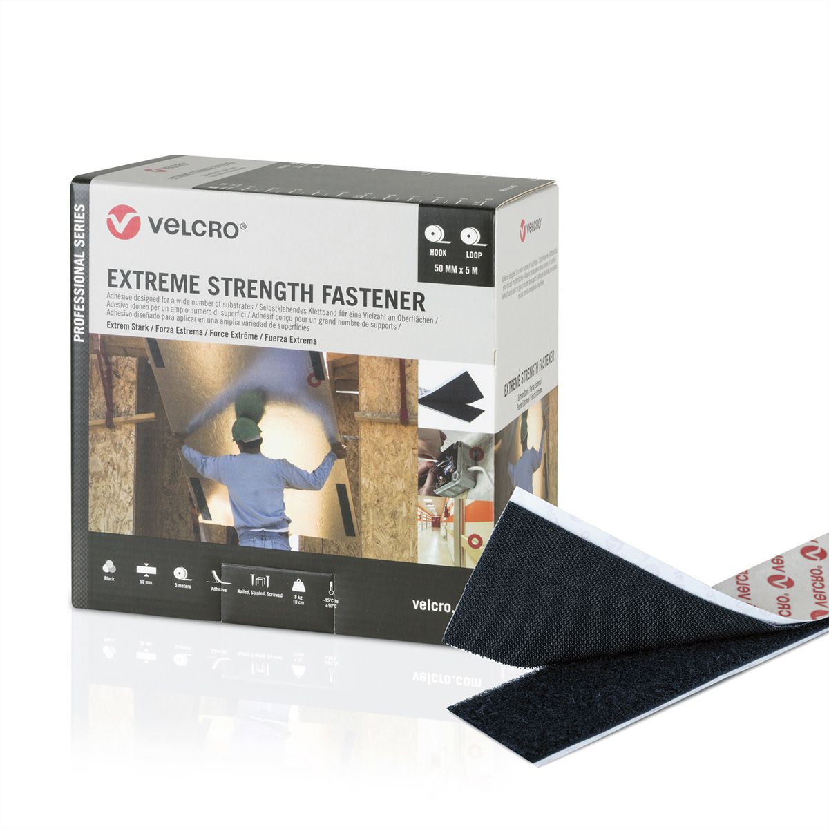 VELCRO® Extreme Strength Fastener 5m Hakenband 5m Flauschband, Haken & Flausch 50mm schwarz