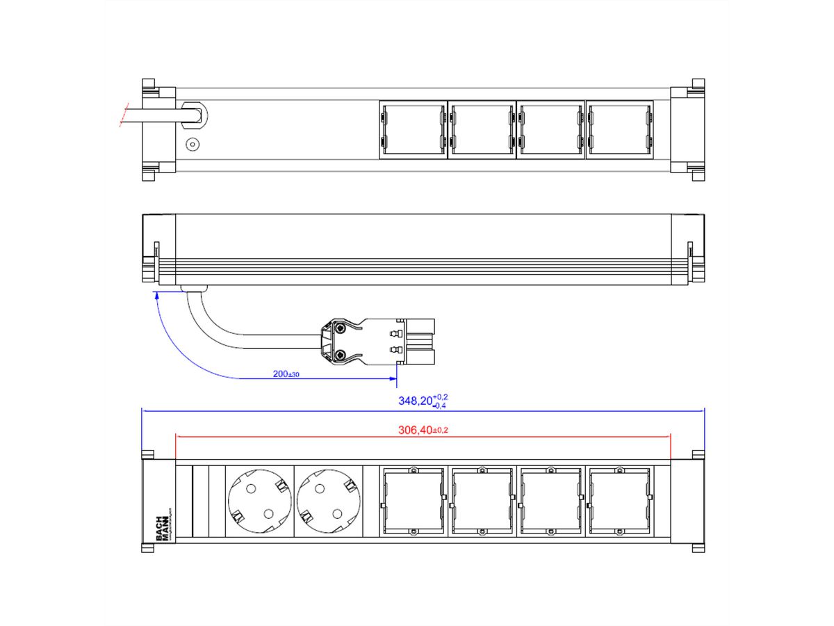 BACHMANN POWER FRAME Large 2x Schutzkontakt 4x ABD