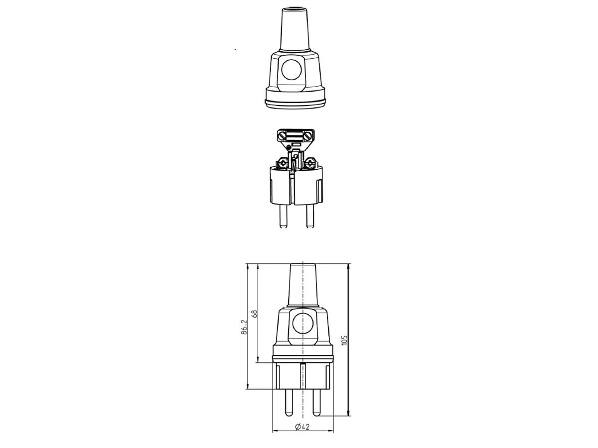 BACHMANN Vollgummi-Konturenstecker, schwarz, ohne Schutzkontakt