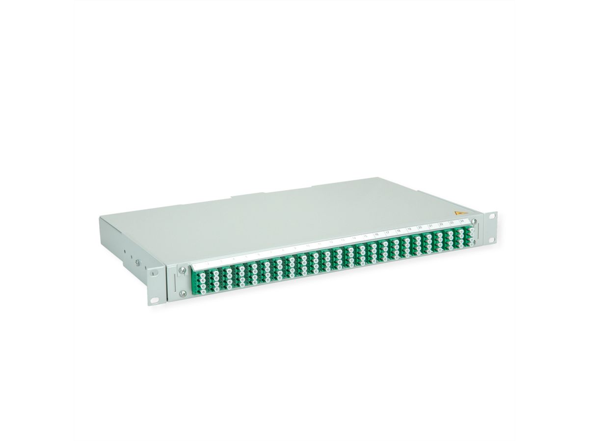 TELEGÄRTNER BASIS V LWL-Panel mit Kupplungen & Pigtails, 24x LC Quad, grün, OS2 APC