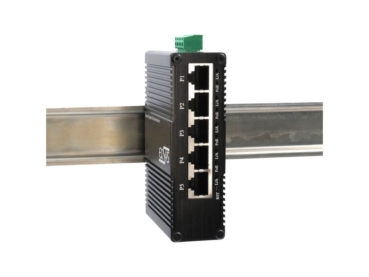 EXSYS EX-62030MPOE Mini 5-Port Industrial Gigabit PoE+ Switch, Web-Managed