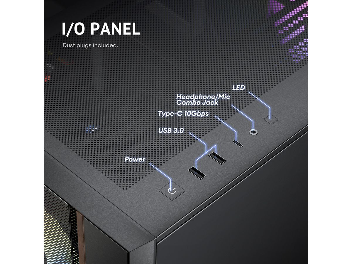 ANTEC FLUX Rear ATX/Micro-ATX/ITX Midi Tower PC Gehäuse , schwarz